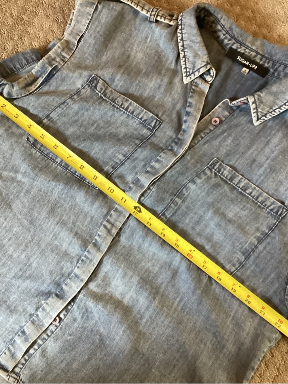 Sugar+Lips Denim Sleeveless Button-Front Top w/pockets, epilates, loose fit,M - Picture 7 of 11